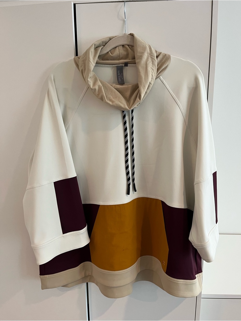 Sweaty Betty Colorblock Cowl Neck Hoodie with Black Drawcord